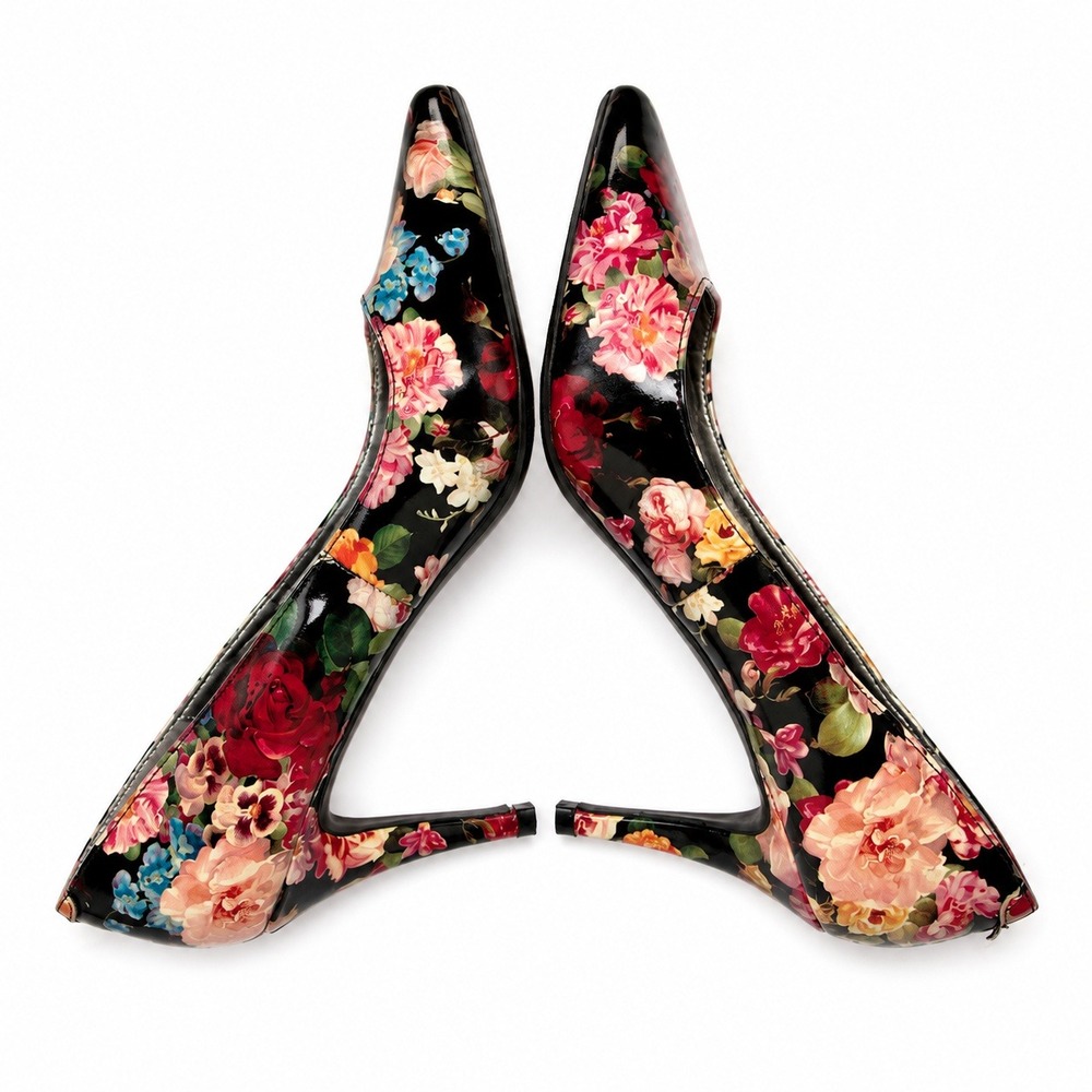 143 Girl Owanda Pumps Womens Size 8 Black Floral Pointed Toe Stiletto Heels - Picture 5 of 8